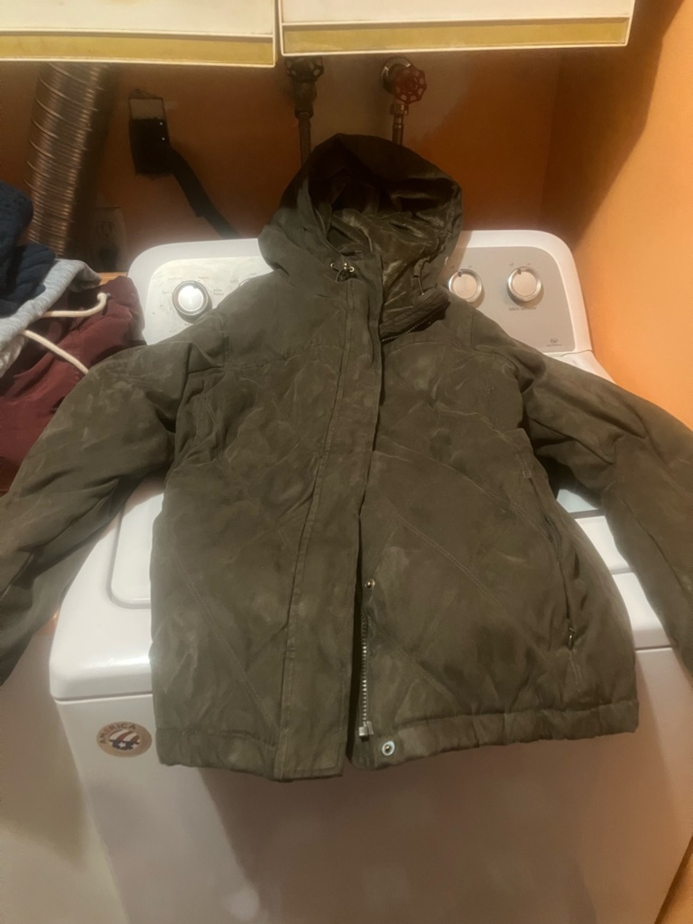 L.L. Bean Olive Hooded Fleece-Lined Jacket